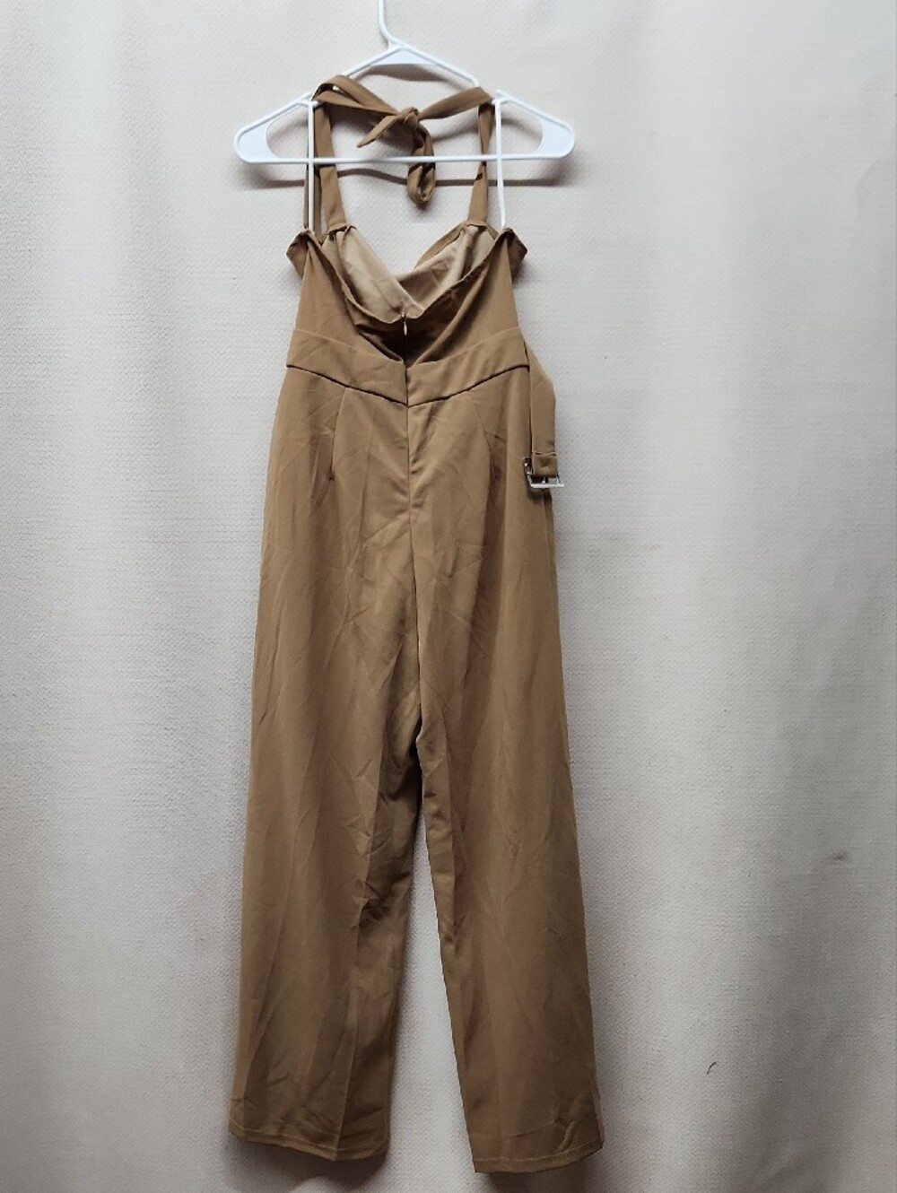 Tie-Neck Wide-Leg Jumpsuit in Tan - Picture 2 of 3